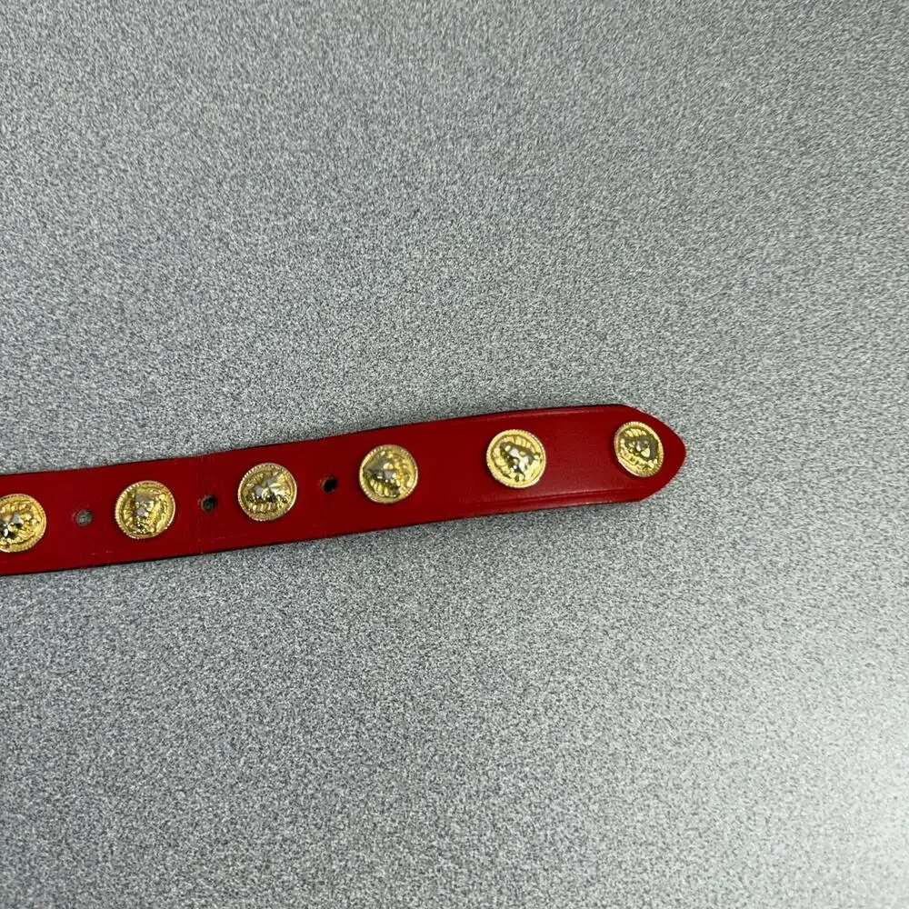 Anne Klein Lion Leather Belt Womens Red Gold Medallion 90s Metal 1" Animals - Picture 6 of 9